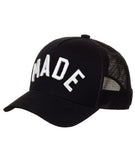 Black Curved trucker with White MADE